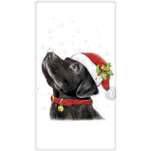 Black Lab Santa Hat Dish Towel