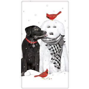 Black Lab Snowman Dish Towel