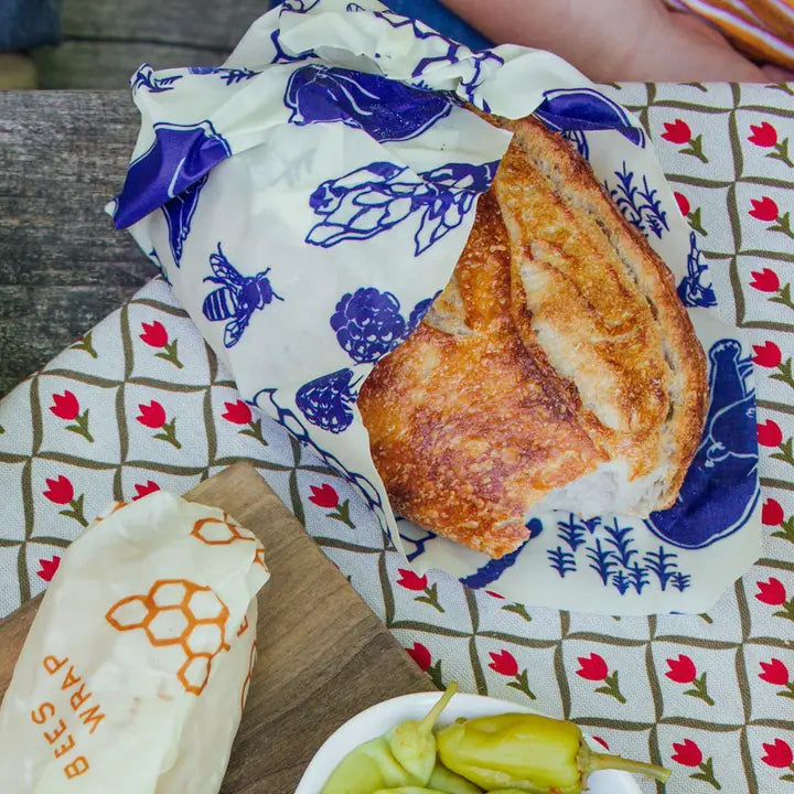 Bread Beeswax Wraps Blue Honeycomb XL