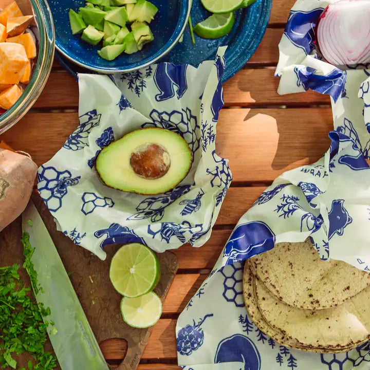 Beeswax Wraps Blue Honeycomb Variety