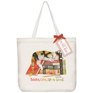 Cat And Book Tote Bag