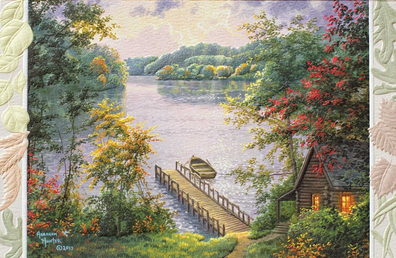 Cabin By Lake Get Well Card