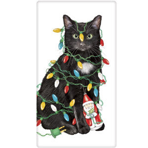 Cat In Lights Dish Towel