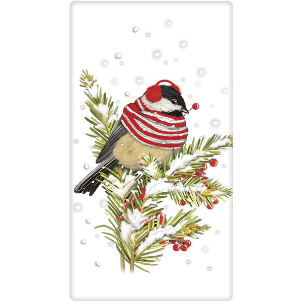 Chickadee Scarf Winter Dish Towel