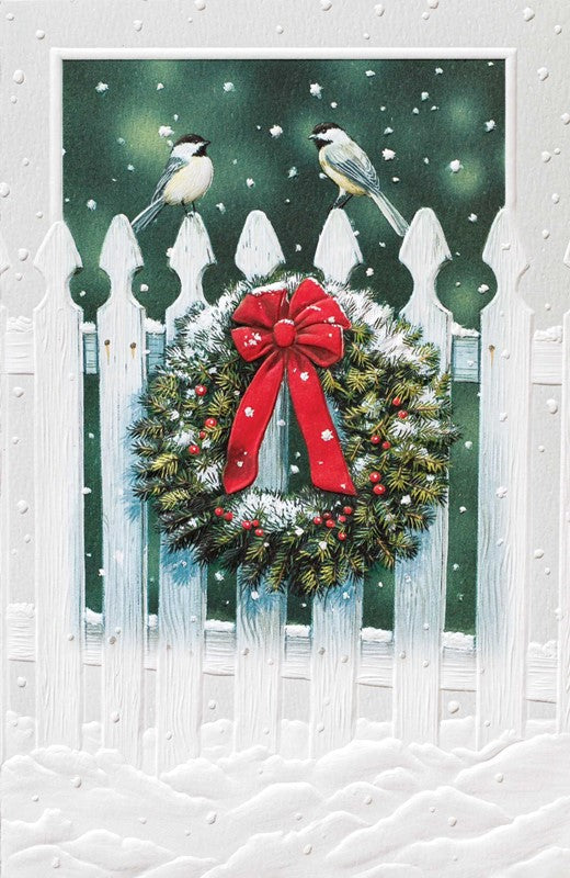 Chickadees Wreath Picket Greeting Cards