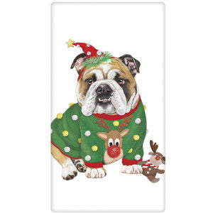Christmas Bulldog Dish Towel
