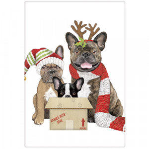 Christmas French Bull Dog Dish Towel