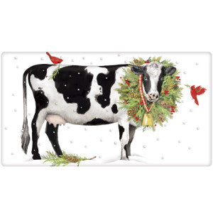 Cow Christmas Wreath Dish Towel