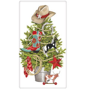 Cowboy Christmas Tree Dish Towel