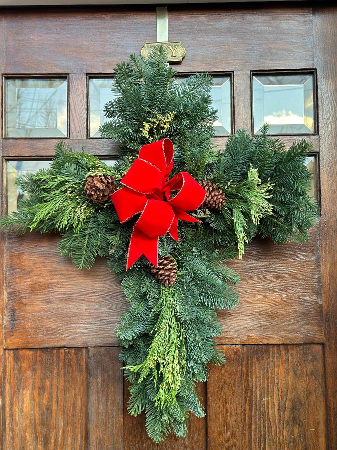 Cross Christmas Wreath With Red Bow