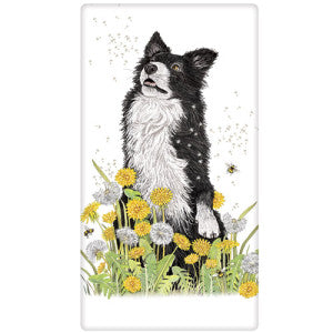 Dandelion Collie With Bee Dish Towel