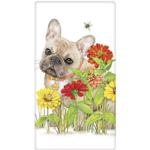 French Bulldog Flower Dish Towel