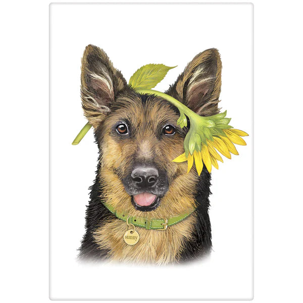German Shepherd Sunflower Dish Towel