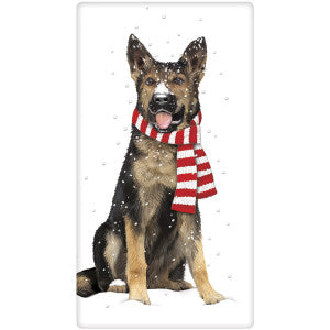 German Shepherd Winter Dish Towel