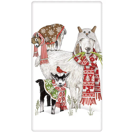Goats In Coats Winter Dish Towel