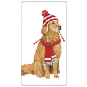 Golden Retriever Winter Dish Towel