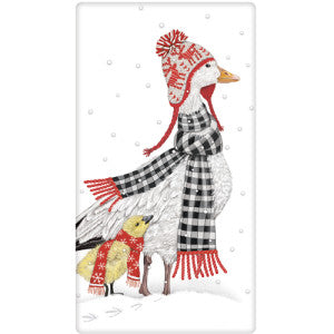 Goose And Baby Winter Dish Towel