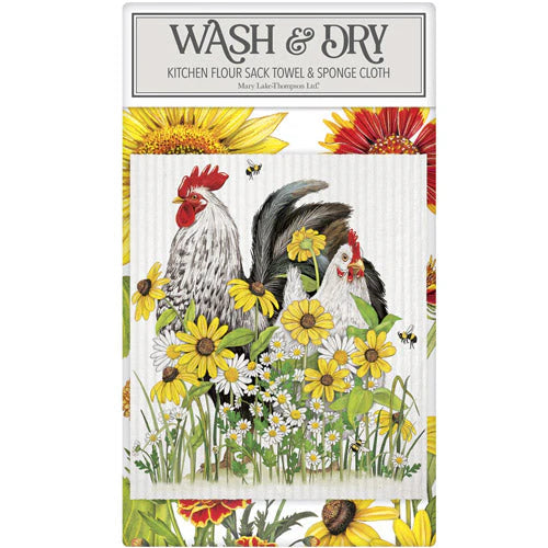 Chickens In Flowers Wash And Dry Towel Set