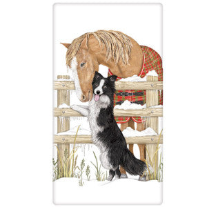 Horse And Border Collie Dish Towel