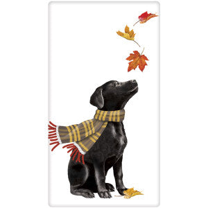 Lab Puppy Fall Leaves Dish Towel