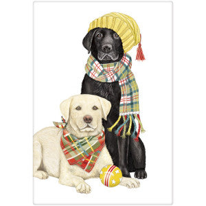 Labs in Plaid Fall Dish Towel