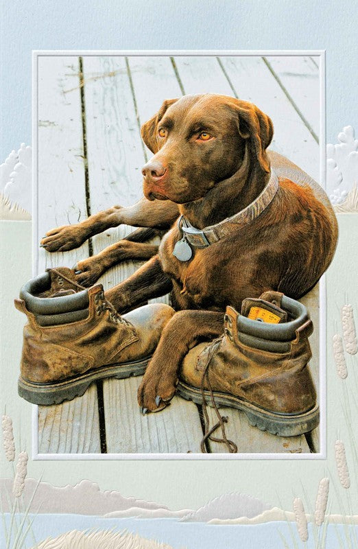Chocolate Lab Boots Birthday Card