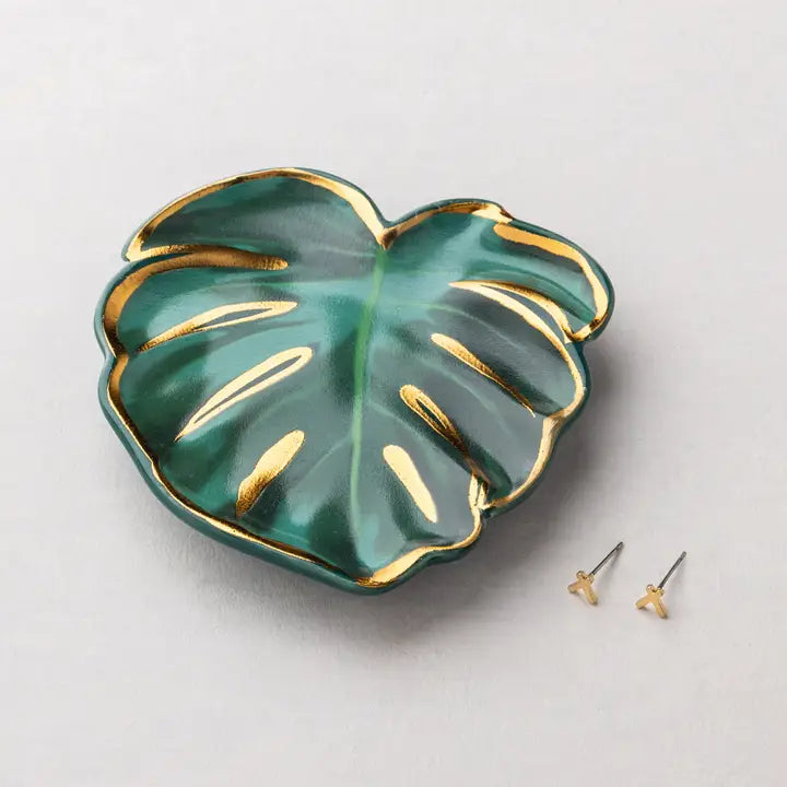 Monstera Leaf Jewelry Dish With Earrings
