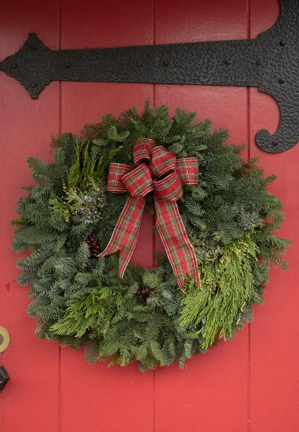 Oregon Christmas Wreath With Plaid Bow