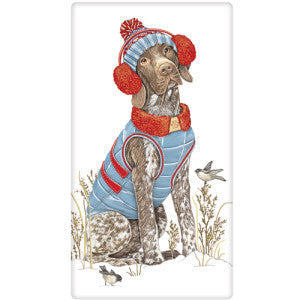 German Pointer Winter Dish Towel