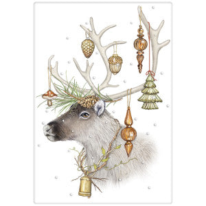 Reindeer And Christmas Ornaments Dish Towel