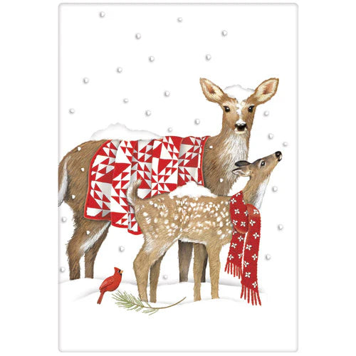 Snowy Deer Winter Dish Towel