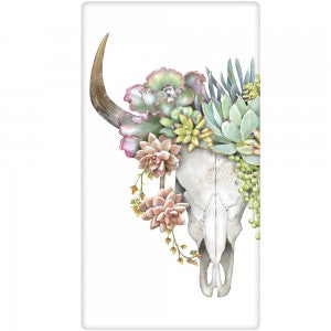 Succulent Cow Skull Dish Towel