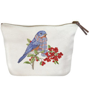 Winter Blue Bird Canvas Pouch