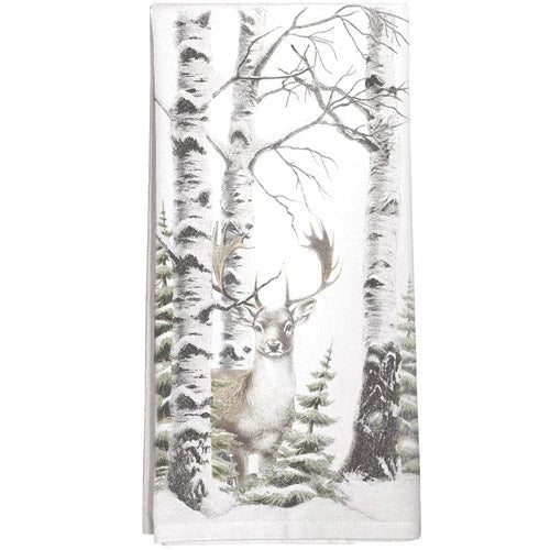 Winter Forest Deer Tree Dish Towel