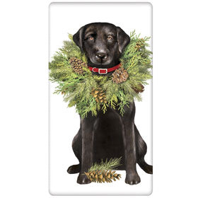 Black Lab Christmas Wreath Dish Towel