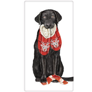 Black Lab Slippers Dish Towel