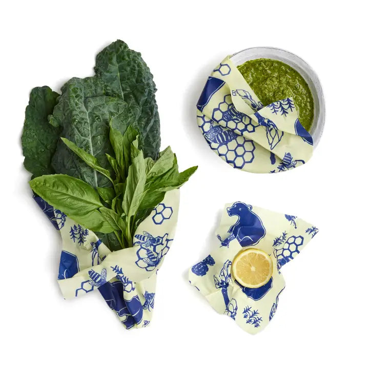 Beeswax Wraps Blue Honeycomb Assorted