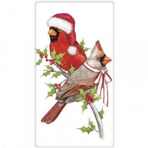Cardinals On Holly Christmas Dish Towel