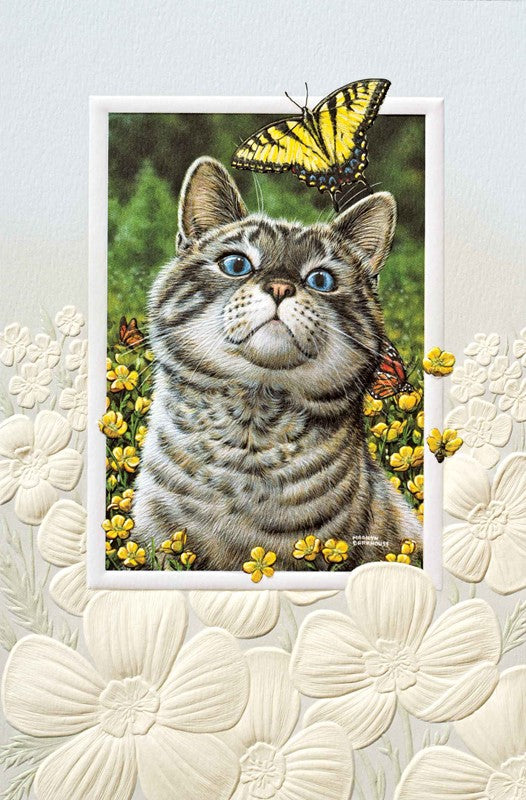 Cat and Butterfly Birthday Card