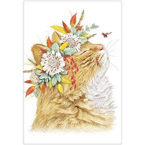 Cat Fall Leaf Crown Dish Towel