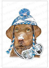 Chocolate Lab Blue Hat Ski Dish Towel