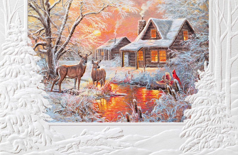 Deer and Cabin Christmas Cards