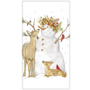 Deer And Snowman Dish Towel