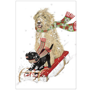 Doodle And Lab Sledding Dish Towel