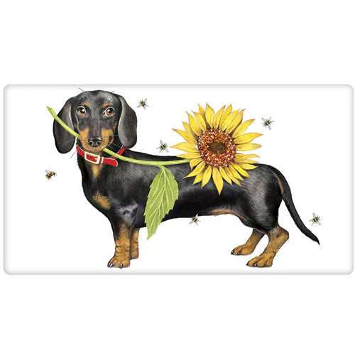 Doxie Sunflower Dish Towel