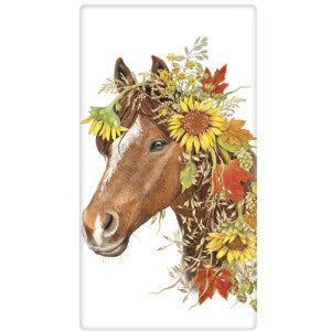 Horse Fall Foliage Dish Towel