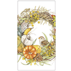 Fall Bird Wreath Dish Towel