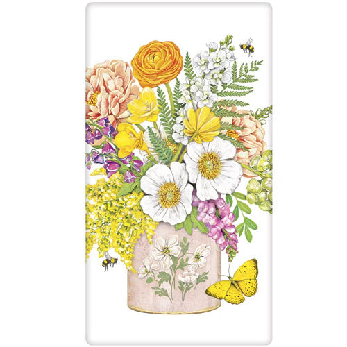 Flowers Ferns In Vase Dish Towel