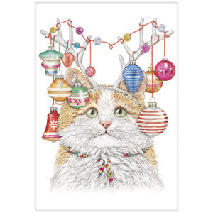 Cat Ornament Antlers Dish Towel