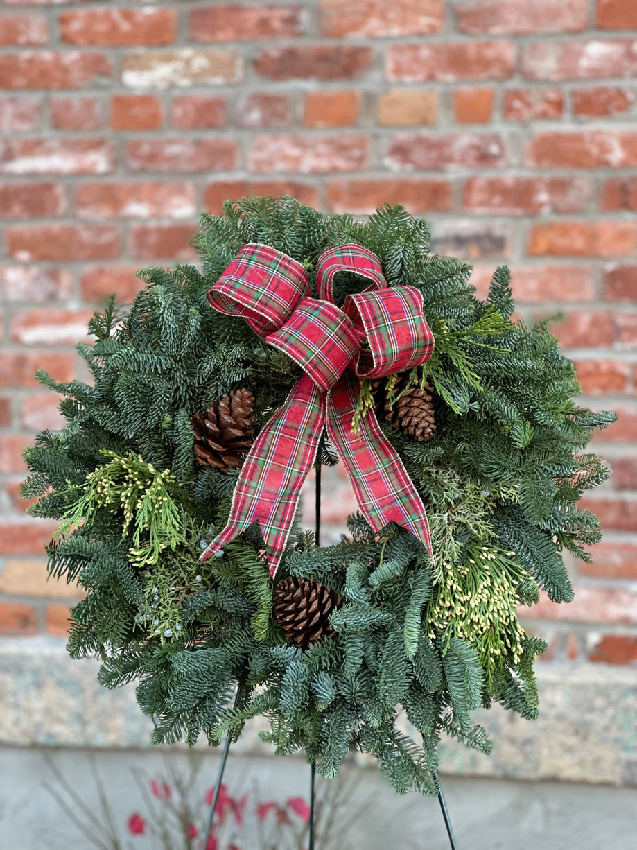Oregon Christmas Wreath With Plaid Bow